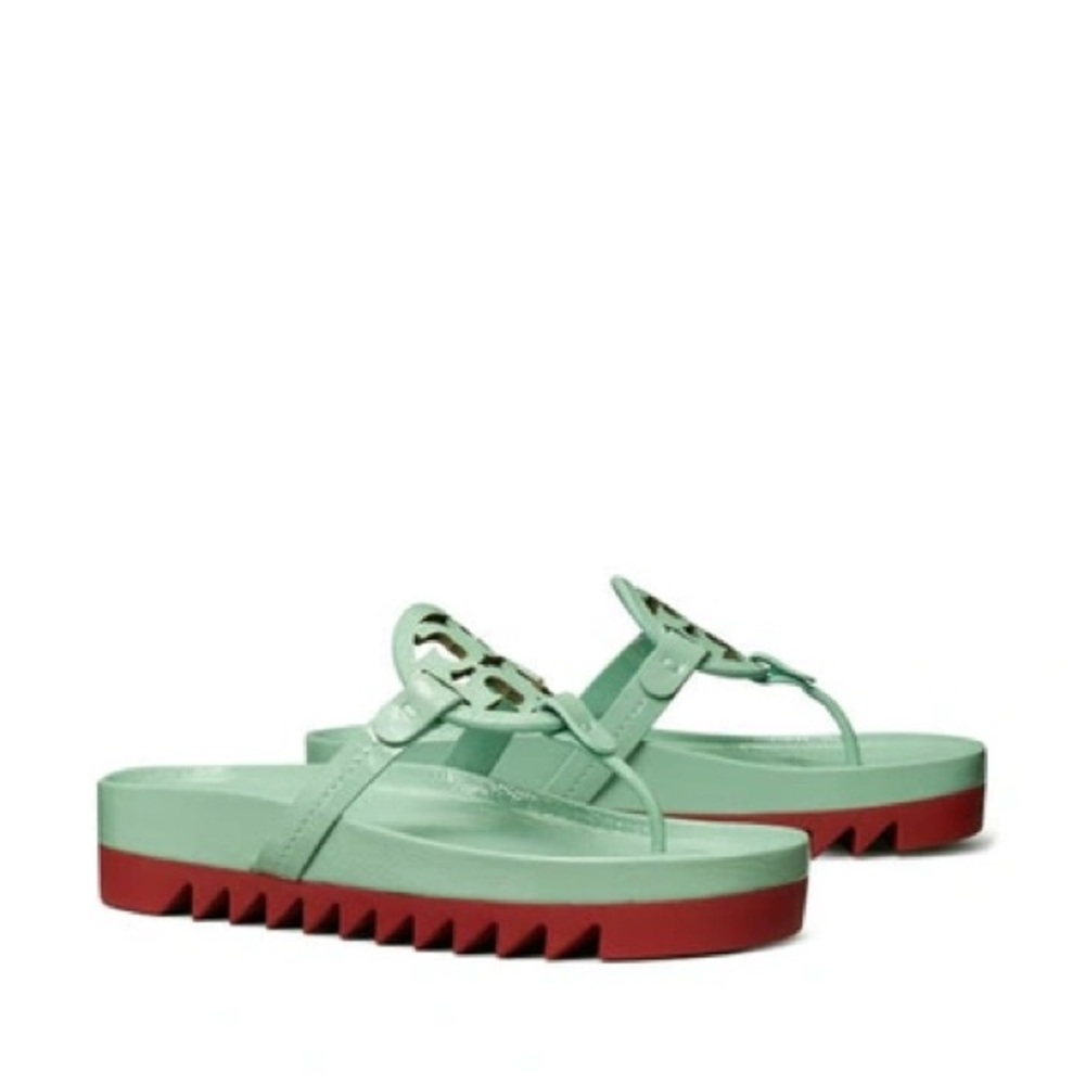 TORY BURCH Miller Cloud Lug Flip Flop In Sea Wind / Red Size 8